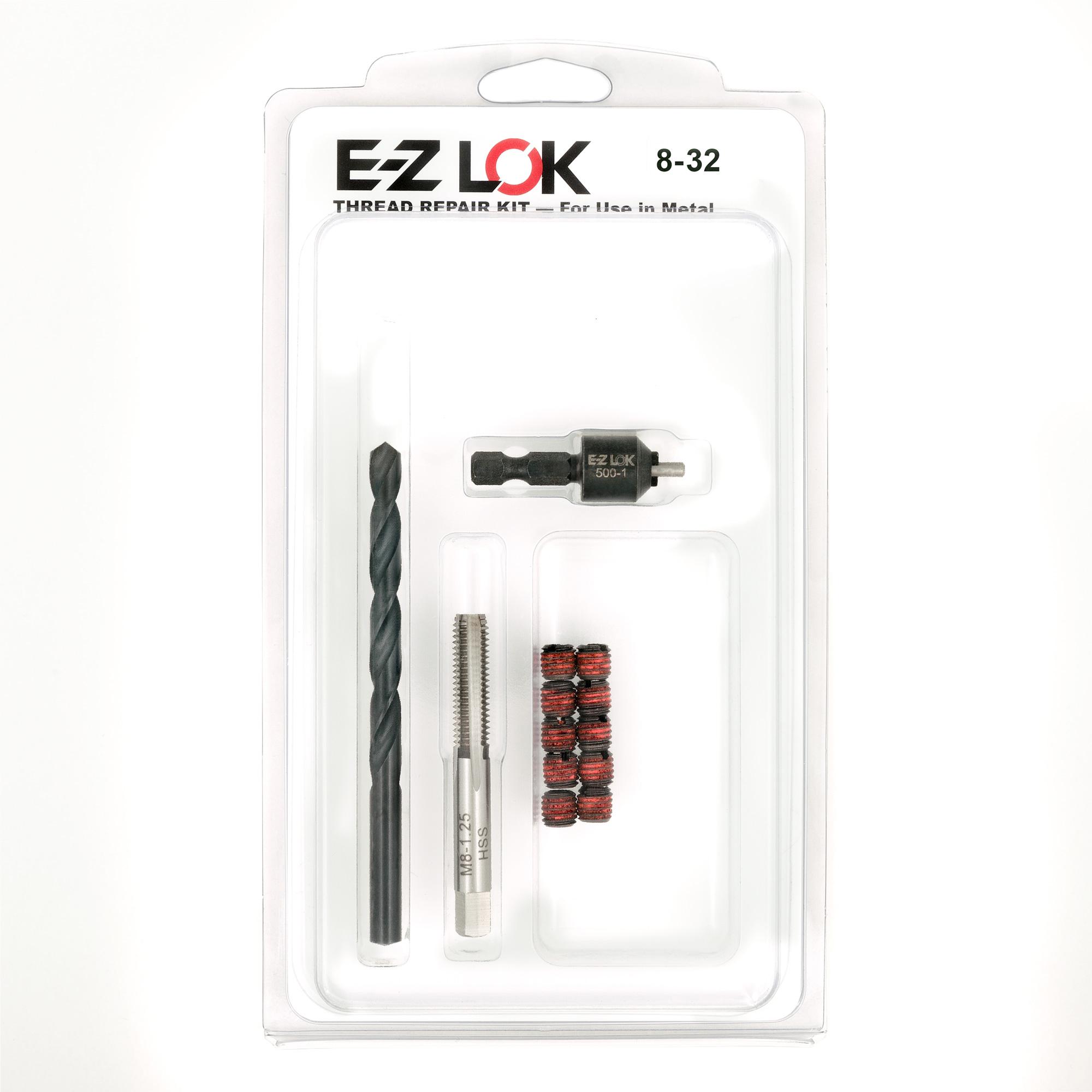 #8-32 x 5/16"-18 Carbon Steel Solid Wall Threaded Insert W/Red Loctite Standard Repair Kit with Inserts, Drill Bit, Tap, and Install Tool