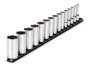 3/8 Inch Drive Deep 12-Point Socket Set with Rail, 15-Piece (1/4 - 1 in.)