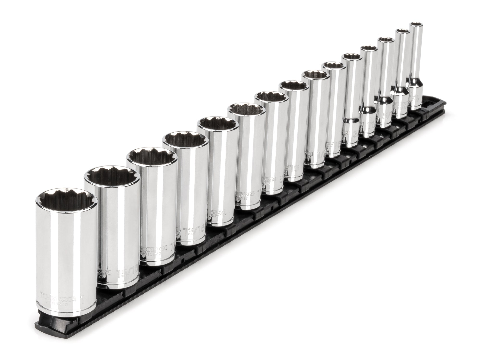 3/8 Inch Drive Deep 12-Point Socket Set with Rail, 15-Piece (1/4 - 1 in.)