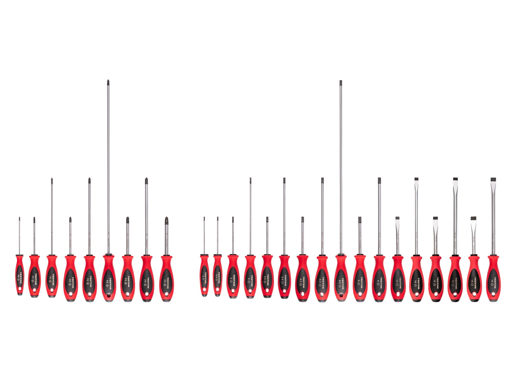 Phillips and Slotted Screwdriver Set - 4, 8, 18 Inch Shanks, 26-Piece (#0 - #4, 3 - 14 mm)