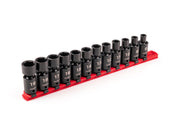 3/8 Inch Drive Shallow 6-Point Universal Joint Impact Socket Set with Rail, 12-Piece (8 - 19 mm)