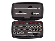 1/4 Inch Drive 6-Point Small Engine Shallow Socket, Bit, and Flex Head Quick-Release Ratchet Set with Case (50-Piece)