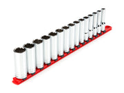 1/2 Inch Drive Deep 12-Point Socket Set with Rail, 15-Piece (10 - 24 mm)