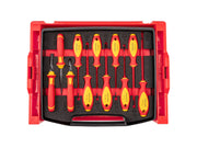 Insulated Phillips, Slotted, Square Drivers and Pliers Set with Open Top Drawer and Rack, 11-Piece (Combination, Long Nose, Diagonal Cutting)