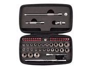 1/4 Inch Drive 12-Point Small Engine Shallow Socket, Bit, and Flex Head Non-Quick-Release Ratchet Set with Case (50-Piece)