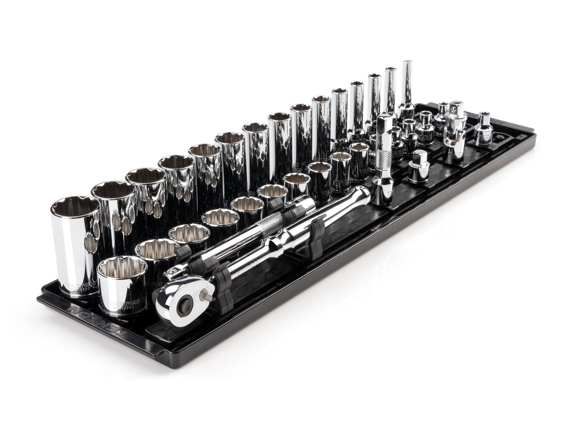 3/8 Inch Drive Shallow and Deep 12-Point Socket and Ratchet Set with Rails and Tray, 36-Piece (1/4 - 1 in.)