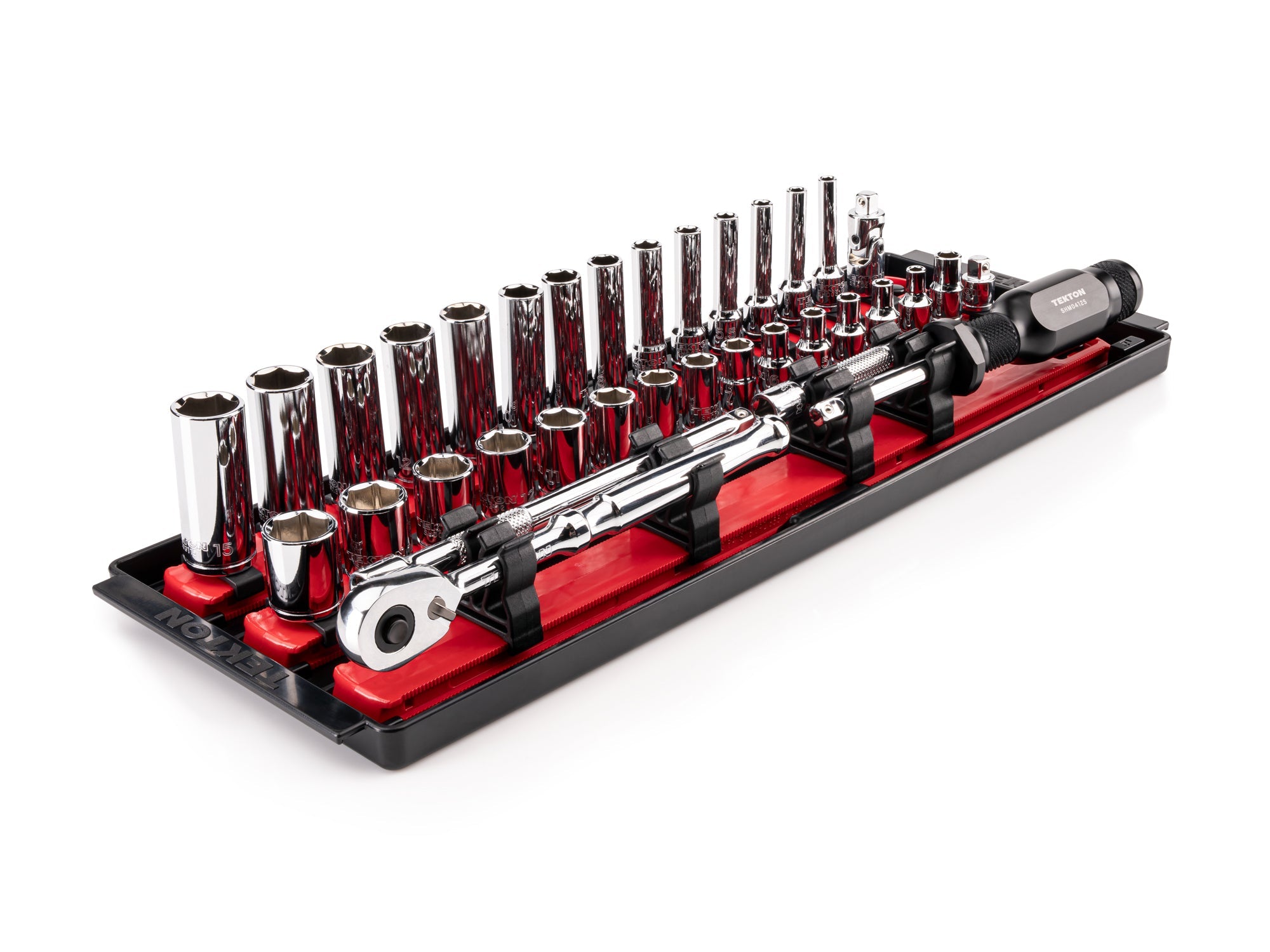 1/4 Inch Drive Shallow and Deep 6-Point Socket and Ratchet Set with Rails and Tray, 35-Piece (4 - 15 mm)