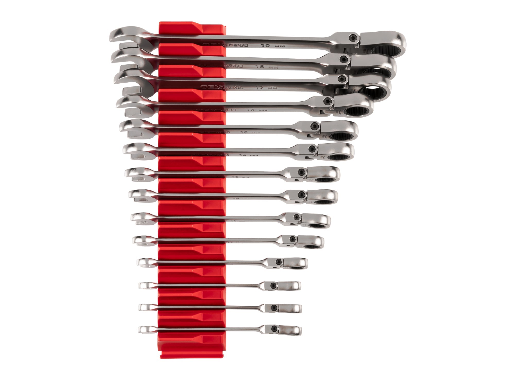 Flex Head 12-Point Ratcheting Combination Wrench Set with Modular Organizers, 14-Piece (6-19 mm)