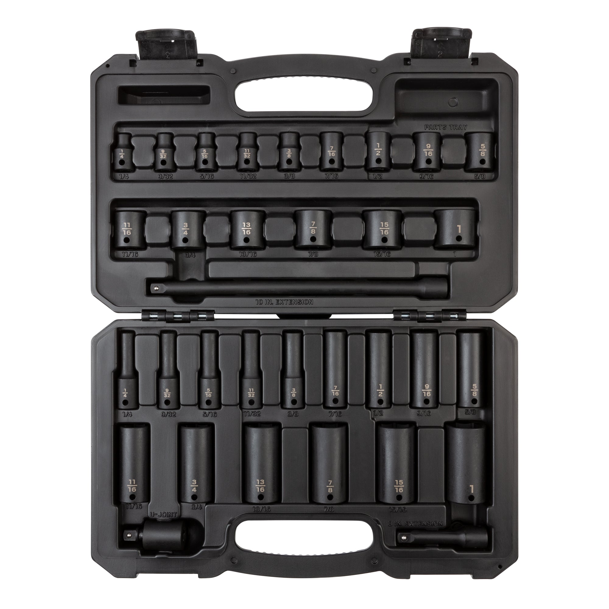 3/8 Inch Drive Shallow and Deep 6-Point Impact Socket Set with Case, 33-Piece (1/4 - 1 in.)